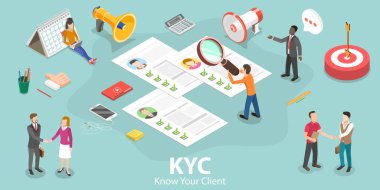 KYC 'nin 3B Isometric Düz Vektör Kavramı - Müşterinizi Tanıma.
