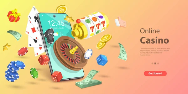 3D Isometrisk platt vektor Konceptuell illustration av Online Gambling Platform. — Stock vektor