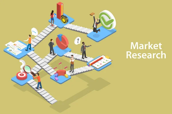 3D Isometric Vector Conceptual Illustration of Market Research — 스톡 벡터