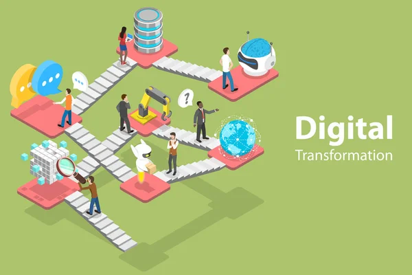 3D Isometric Flat Vector Conceptual Illustration of Digital Transformation. — Stock Vector