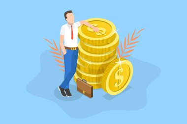 Finansal Yatırımın 3 Boyutlu Isometric Düz Vektör İllüstrasyonu.