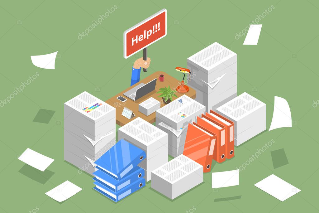 3D Isometric Flat Vector Conceptual Illustration of Stressed Businessman.