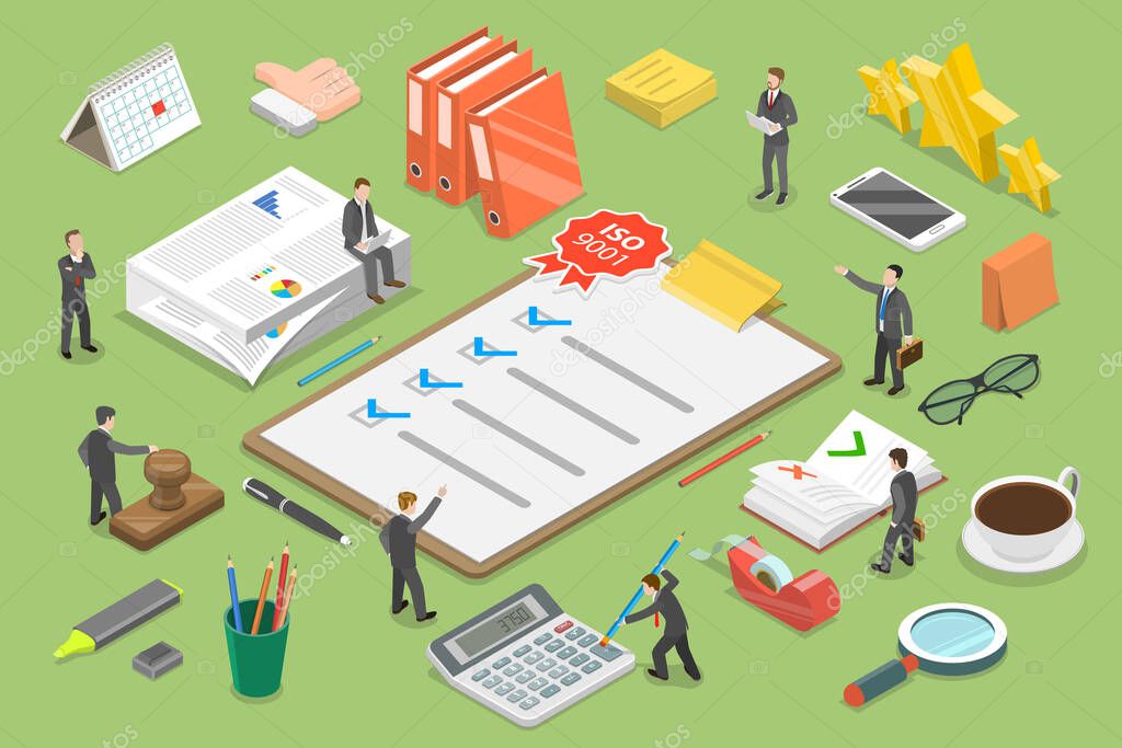 3D Isometric Flat Vector Conceptual Illustration of Quality Management System.
