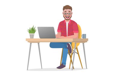 3D Isometric Düz Vektör İnsanoğlunun Kavramsal İllüstrasyonu Evde Çalışıyor.