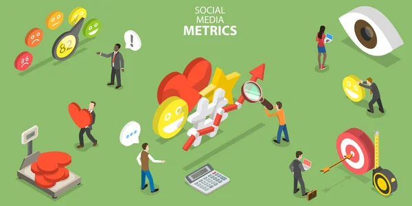 3D Isometrische platte vector Conceptuele Illustratie van Social Media Metrics. — Stockvector