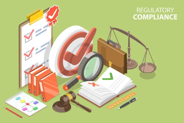 3D Isometric Flat Vector Conceptual Illustration of Regulatory Compliance. — Stockový vektor