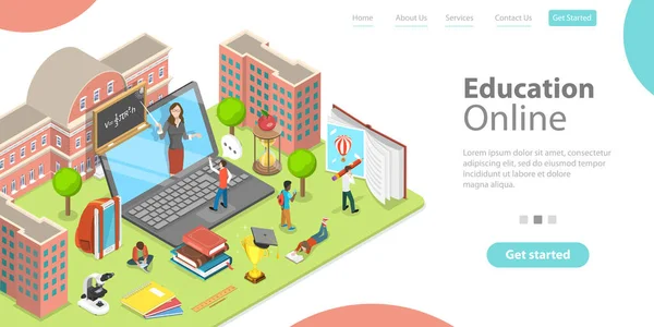 3D Isometric Flat Vector Landing Page Template of Distant School Education. — 스톡 벡터