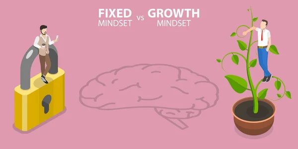 Mentalidade fixa vs mentalidade de crescimento, duas mentalidades básicas que moldam a vida humana. — Vetor de Stock