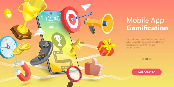 Mobile App Gamification, Interactive Content For Audience Engaging. — Stock Vector