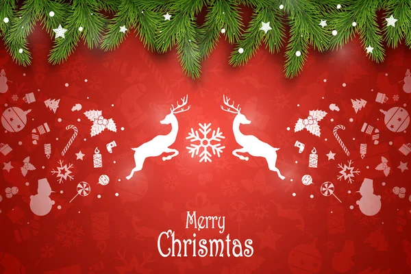 Christmas Vector Composition. Holiday Wishes on Red Background with Fir Branches. — Stock Vector