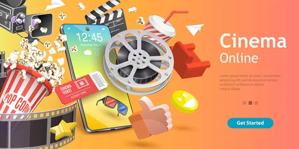 Mobile Cinema, Online Movie App, Cinematography och Filmmaking, Biljettbeställning. — Stock vektor