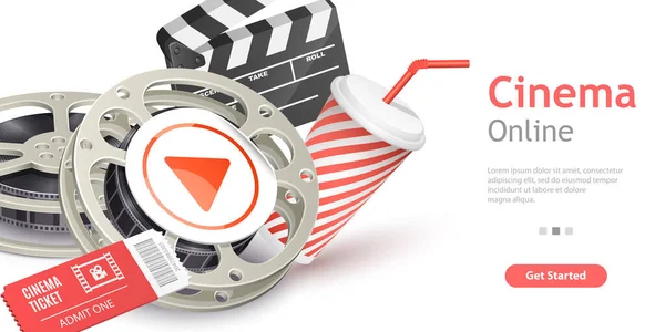Online filmová služba, mobilní kino, kinematografie a filmování. — Stockový vektor