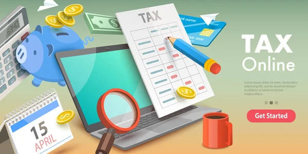 3D Vector conceptual Illustration of Financial Tax Report. — 스톡 벡터