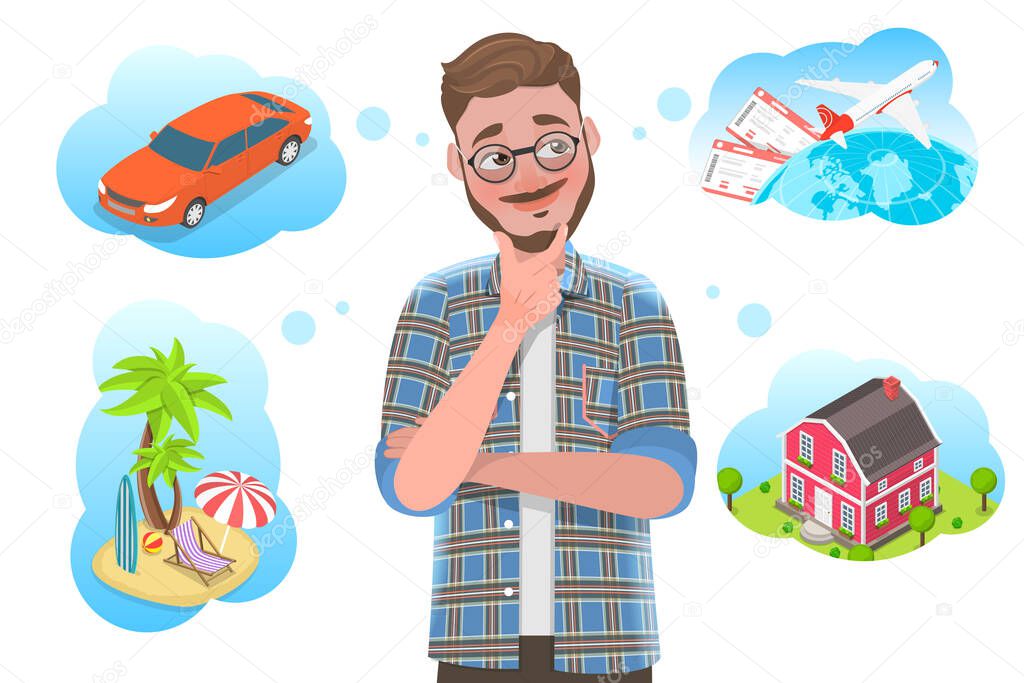 3D Isometric Flat Vector Conceptual Illustration of Man is Dreaming.