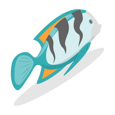 Tropikal Balık Koleksiyonu, Akvaryum Su altı Yaratıklarının 3D Isometric Düz Vektör İllüstrasyonu. Madde 3