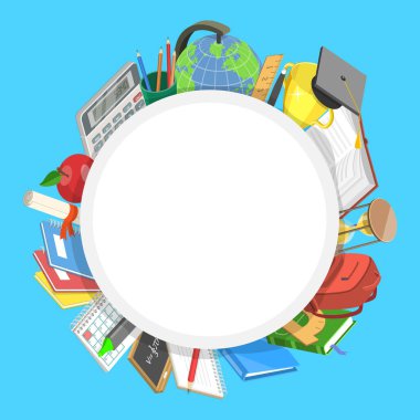 3D Isometric Düz Vektör İllüstrasyonu Okula Dönüş, Okul Geçmişi