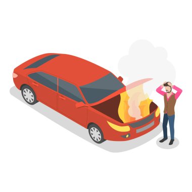 Yoldaki Kazaların 3 boyutlu Isometric Düz Vektör İllüstrasyonu, Taşıma Araçları Acil Servisi. Madde 4