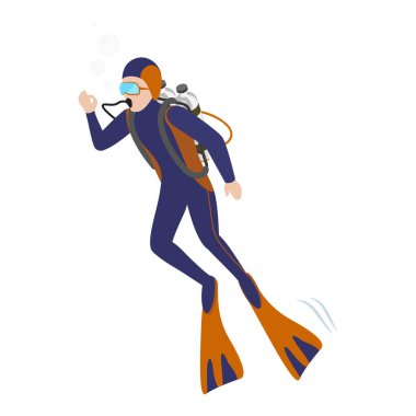 3D Isometric Düz Vektör Scuba Dalgıçları, Denizci Keşif İnsanları. Madde 2