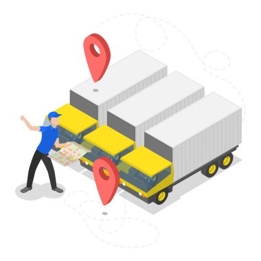 3D Isometric Flat Vlat Illustration of Logistics and Technologies, Smart Car System. Madde 3