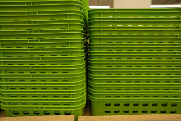 Colorful Plastic Boxes Stacked One Other Multi Colored Plastic Baskets Royalty Free Stock Images