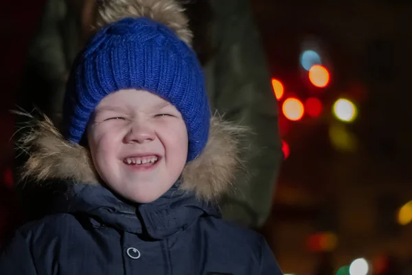 Little Boy Winter Clothes Laughing — Stock Photo, Image