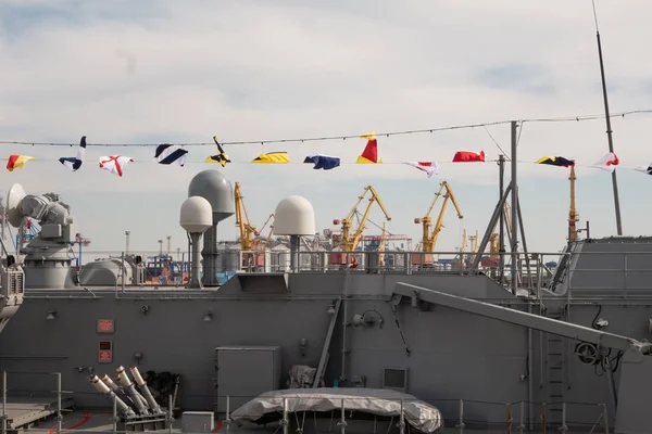 Turecki okręt w port Odessa.Nato sił zbrojnych Ukrainy. Odessa. Ukraina. 2019.03.06. — Zdjęcie stockowe