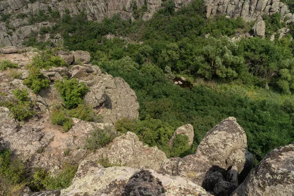 Büyük granit kanyon. Aktove köyü. Ukrayna. Güzel taş manzara.