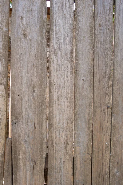 Fence from old weathered pine boards. Texture of natural aged wood. Woodworm holes, rusty nails. Creative vintage background. — Stock Photo, Image