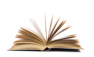 Açık kitap üzerine beyaz izole, 
