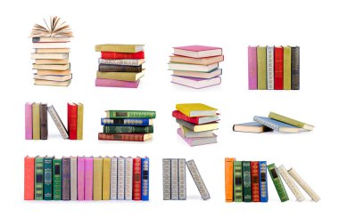 Collection of old books, isolated on white background  clipart