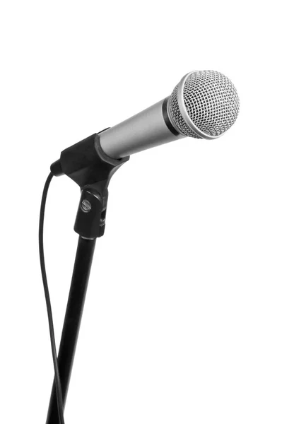 Srebrny Mikrofon Drut Czarny Białym Tle — Zdjęcie stockowe