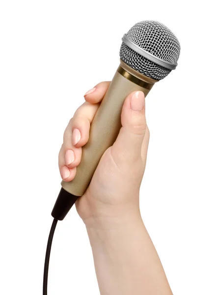 Female Hand Microphone White Background — Stock Photo, Image