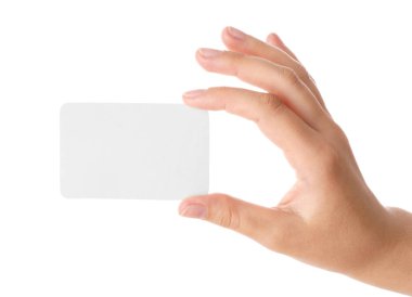 Kartvizit üzerinde beyaz izole tutmak el