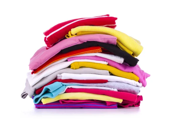 Pile Colorful Clothes Isolated White Background — Stock Photo, Image