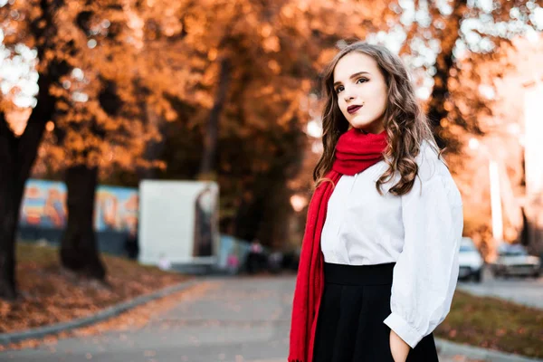 Retrato Rua Jovem Mulher Bonita Vestindo Roupas Clássicas Elegantes Modelo — Fotografia de Stock