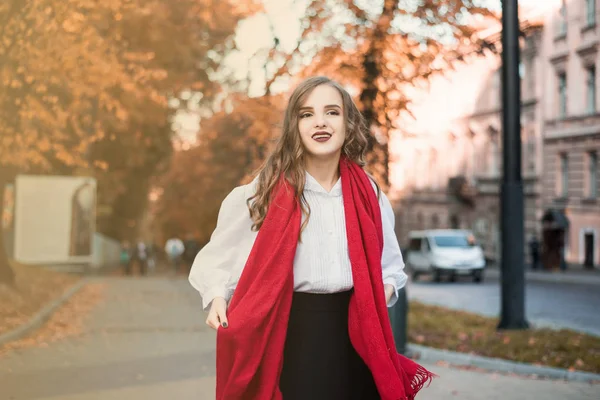 Retrato Rua Jovem Mulher Bonita Vestindo Roupas Clássicas Elegantes Modelo — Fotografia de Stock