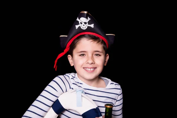Little Boy Wearing Pirate Costume Studio Portrait Happy Halloween — Stock Photo, Image