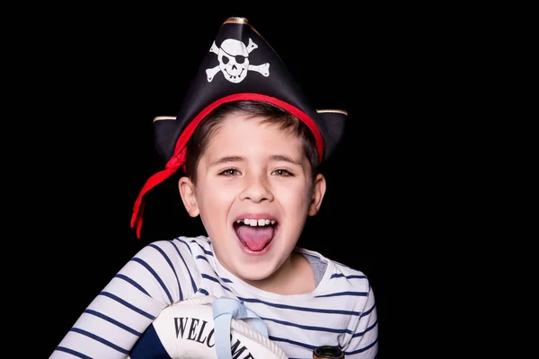 Little Boy Wearing Pirate Costume Studio Portrait Happy Halloween — Stock Photo, Image