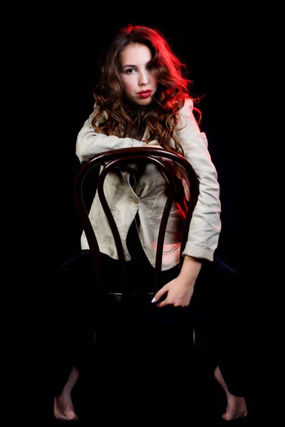 Elegant Woman Black Background Red Light Studio Shot High Fashion Royalty Free Stock Images