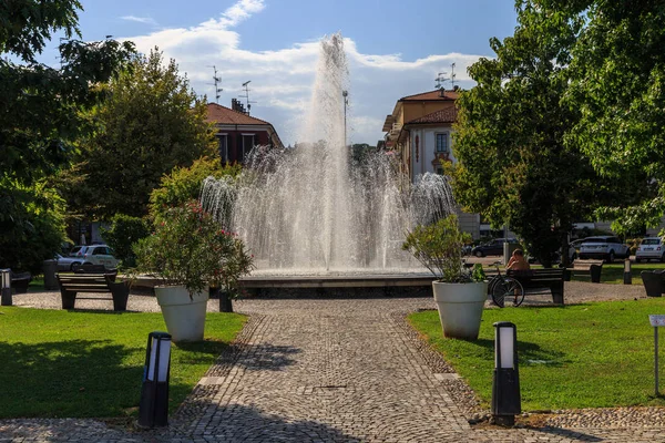 Fuente Ciudad Vista Frontal Con Prado — Foto de Stock