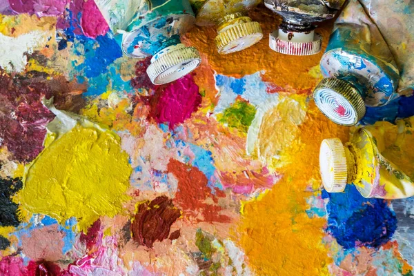 Kleurrijke Artistieke Buizen Schilderij Palet — Stockfoto