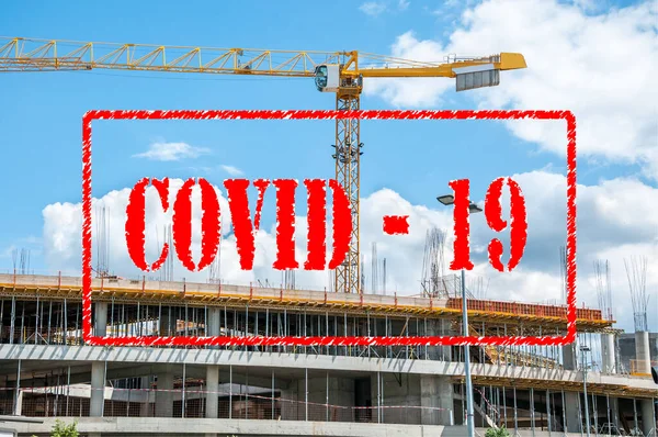 Cantiere Edile Vuoto Abbandonato Con Ponteggi Gru Costruzione Chiusi Coronavirus — Foto Stock