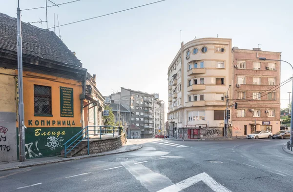 Vista Los Edificios Antiguos Nuevos Capital Serbia Belgrado Con Carreteras — Foto de Stock