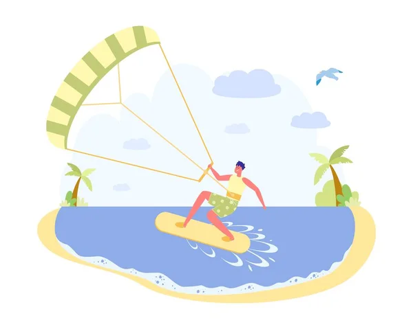Drachenfliegen Mit Fallschirm Gleiten Mit Dem Board Auf Dem Wasser — Stockvektor
