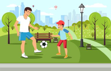 Çizgi film baba ile oğlu Park futbol oynar