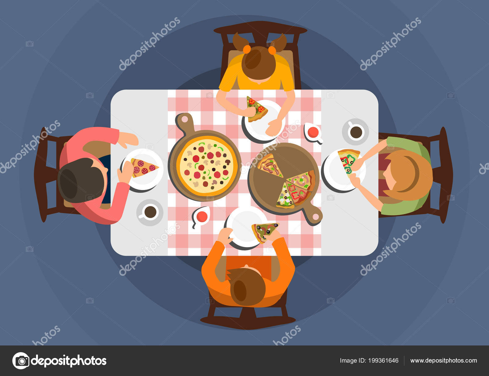 Bovenaanzicht Cartoon Mensen Zitten n Tafel Stockvector C Unitone Vector Gmail Com