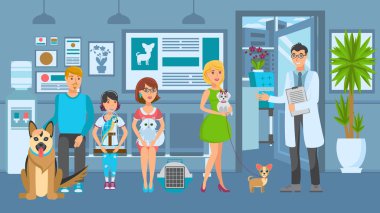 Çizgi film insanlar hasta Evcil ile resepsiyonda oturmak