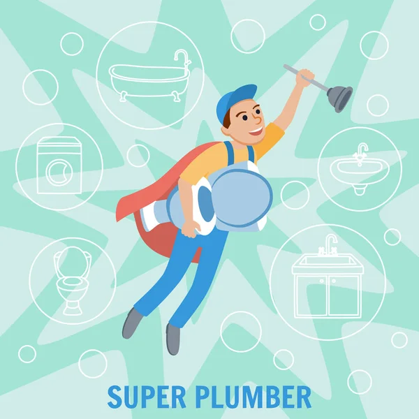 Super Plumber. Plumbing Service. Vector. — Stock Vector