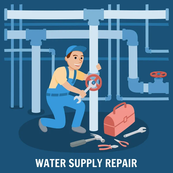 Reparatie van de watervoorziening. Vectorillustratie. — Stockvector