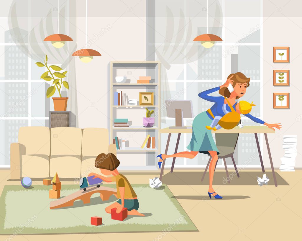 Working Mother. Vector Illustration.